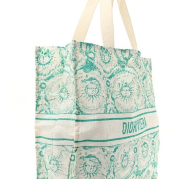 CHRISTIAN DIOR Canvas Dioriviera Toile de Jouy Soleil Tote - Aquamarina - Picture 4 of 9